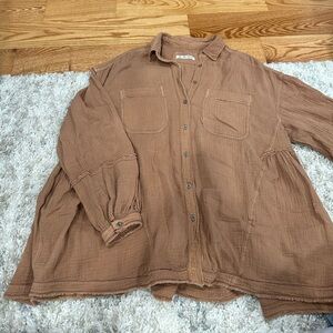 Free People Oversized Brown/Burnt Orange Button-Up